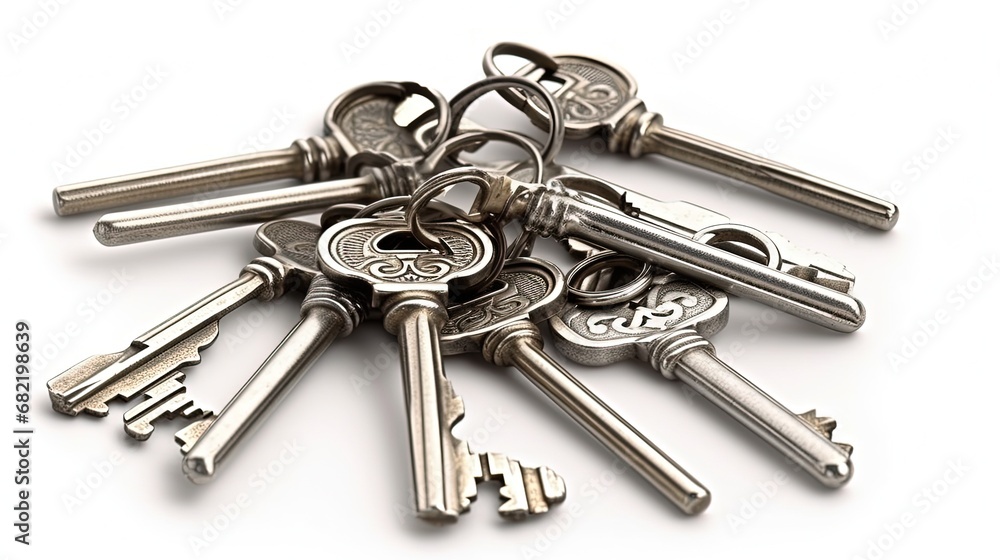 Bunch of keys on white isolated background. generative ai Bunch of keys on white isolated background. generative ai