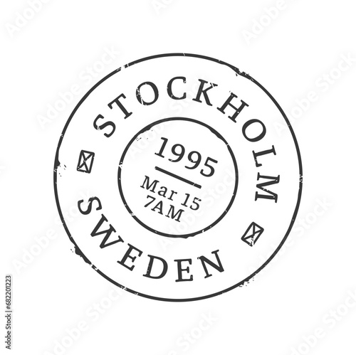 Stockholm postage and postal stamp. Postcard, letter envelope or parcel departure country or region seal, mail delivery Sweden town old vector ink stamp or Swedish post Stockholm city vintage mark