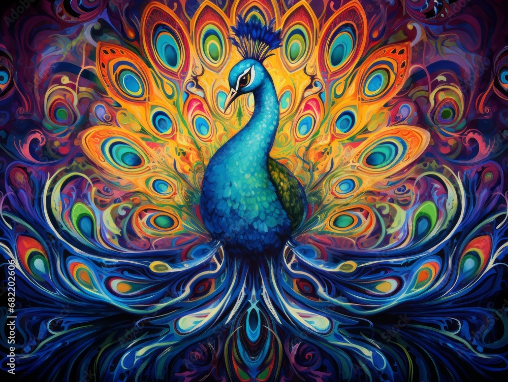 Fototapeta premium Mandala Melody: A Dance of Peacock Colors Illustration Generative AI