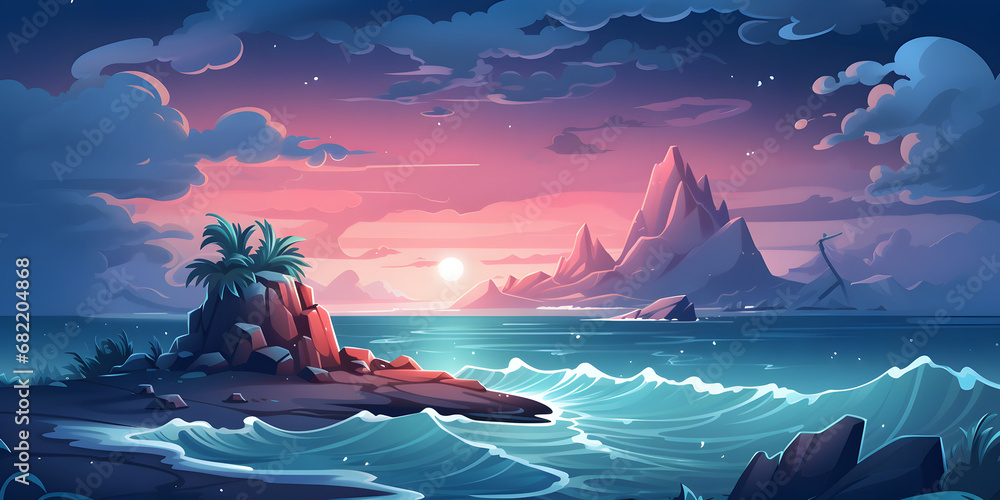 Beautiful islands with amazing sunset vector background
