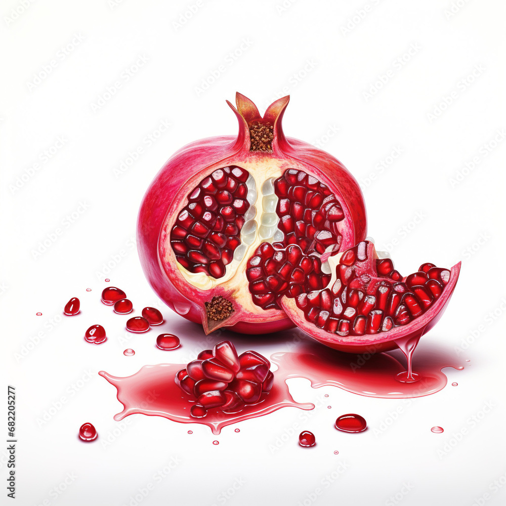 Open Pomegranate on White Background: Versatile Creative Material Open Pomegranate on White Background: Versatile Creative Material