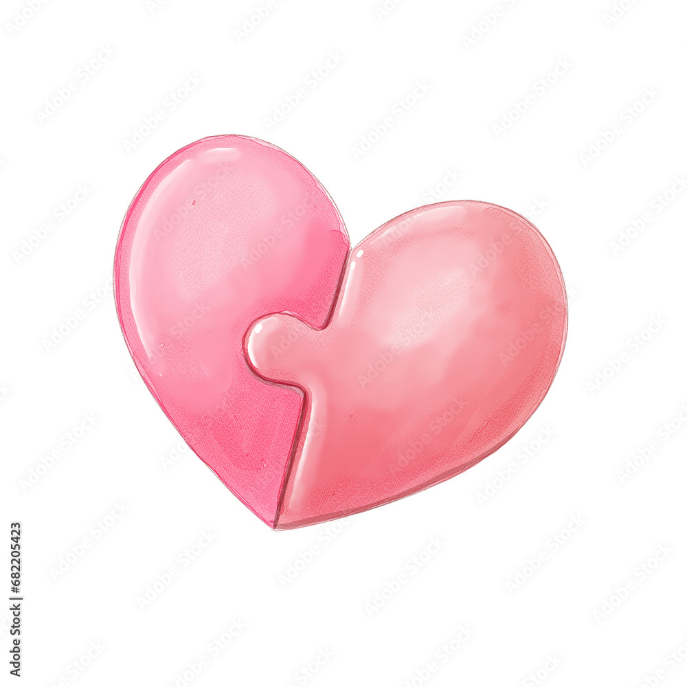 heart shaped puzzle watercolor illustration