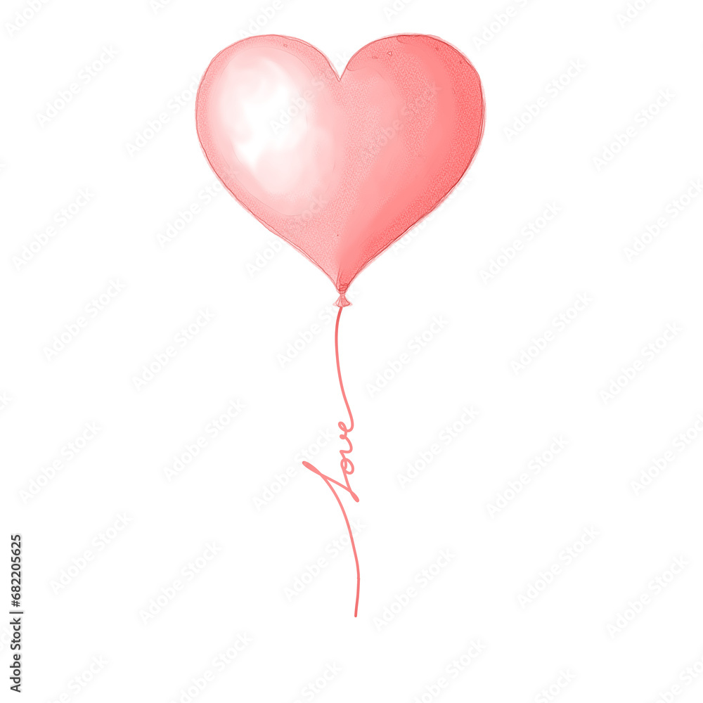 heart shaped balloon with love letter watercolor illustration