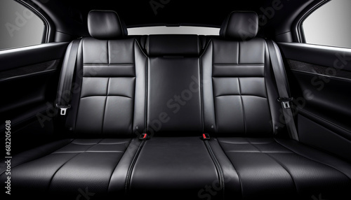 Rear black leather seats of a modern car. black car interior