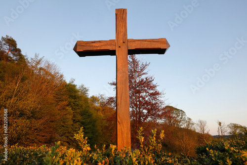 Cross at dusk at Le Bec Hellouin, Eure, France. photo