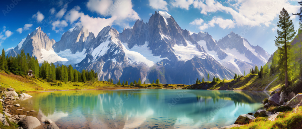Colorful summer panorama of the Lac Blanc lake