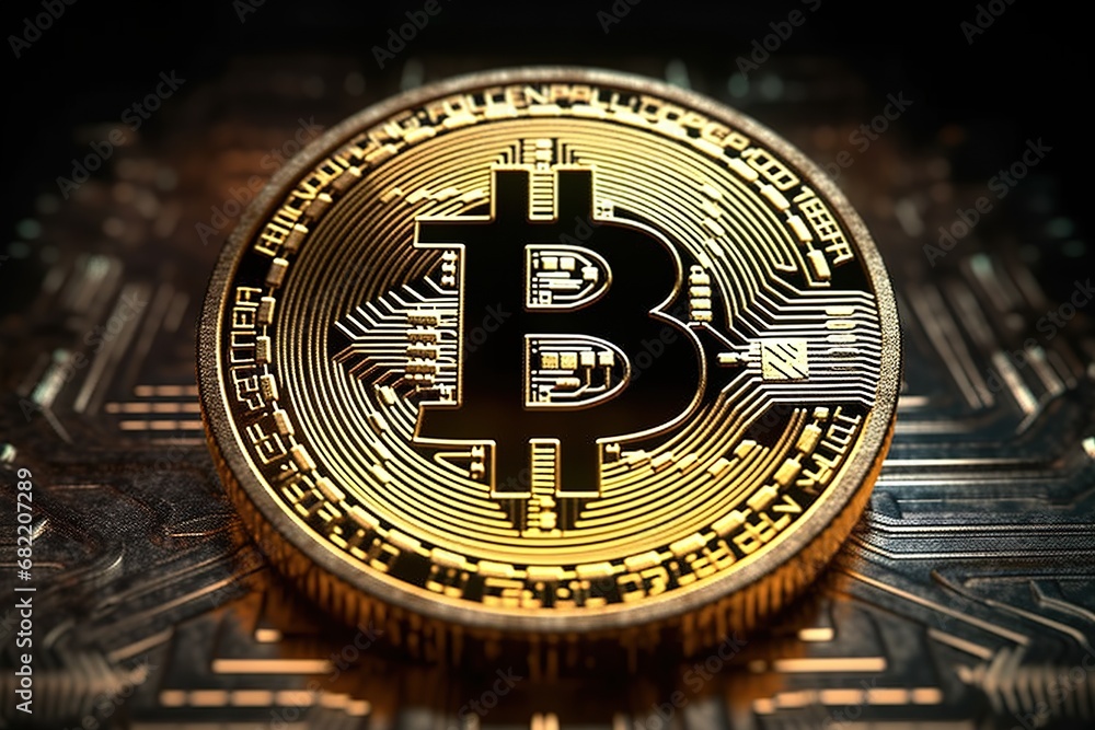 Bitcoin cryptocurrency golden coin background. generative ai