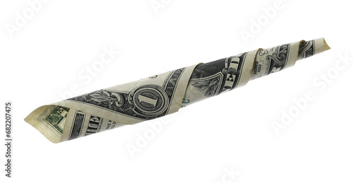 One dollar bill tube isolated on white, clipping