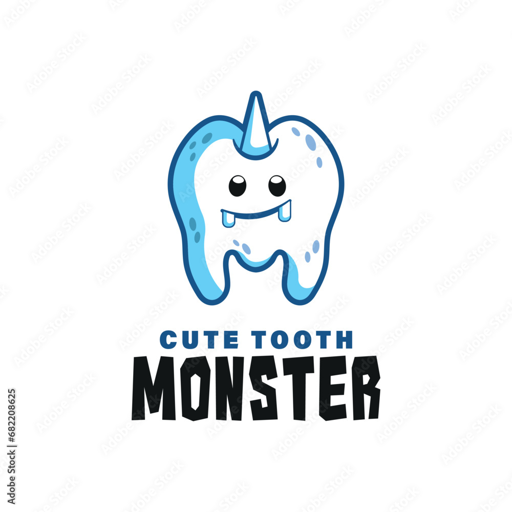 Cute blue tooth monster logo template