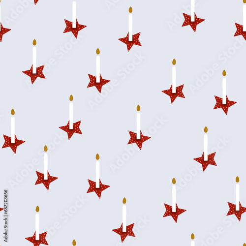 Christmas seamless pattern with candles. Winter holiday print. Vector hand drawn illustration.