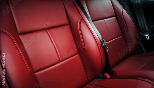 Dark red leather rear passenger seats in a modern luxury car close up © Александр Довянский