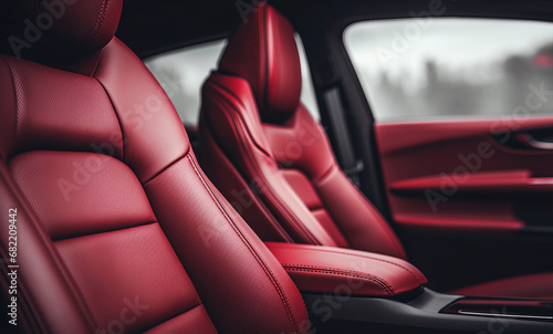 Front leather red seats of modern luxury car close up © Александр Довянский