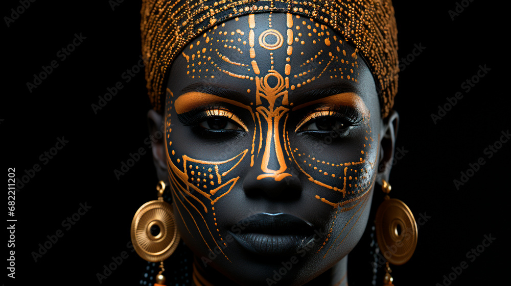 african woman with beautiful gold jewelry and accessories.