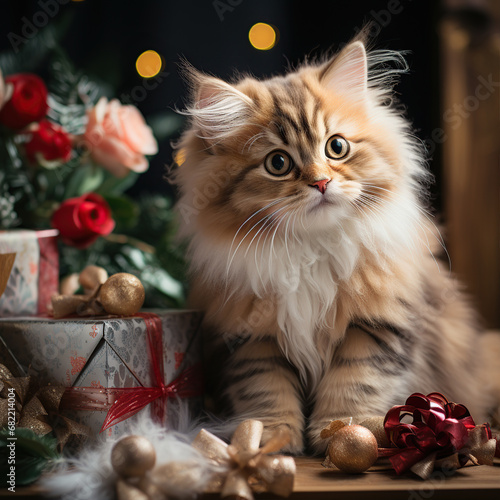 cat and christmas decorations