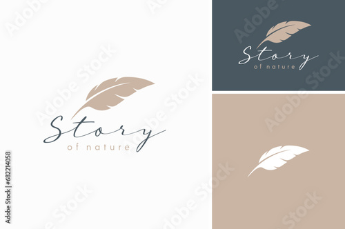 Classic Quill Feather Pen, Minimalist Signature or Story Handwriting logo design vector
