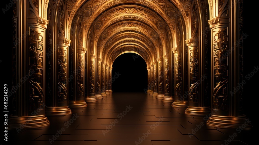 gold corridor pillars background - obrazy, fototapety, plakaty 