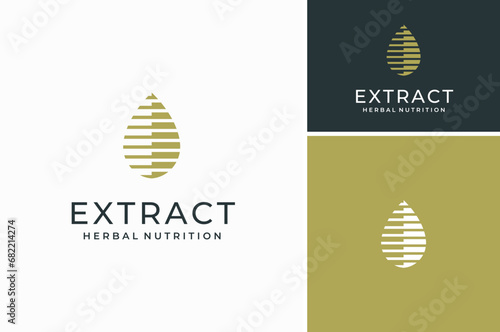 Leaf Water Drop Droplet for Natural Essence Oil Extract Beauty Nutrition or Herbal Cosmetic logo design