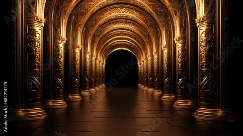 gold corridor pillars background