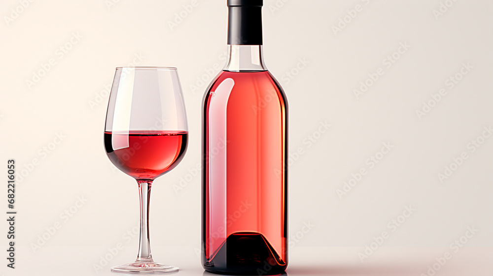 red wine glass and bottle with red wine on the background of the vine. red wine glass and bottle with red wine on the background of the vine.