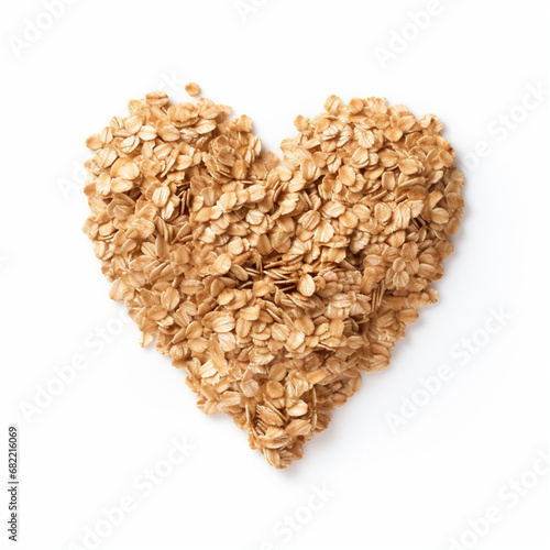 pile of muesli loosely shaped like heart on a white background created with Generative Ai