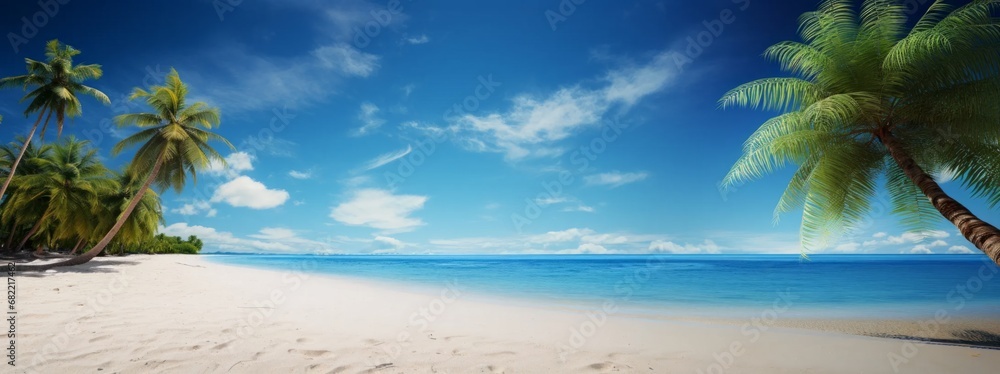 ヤシの木と美しい海が広がる南国の砂浜