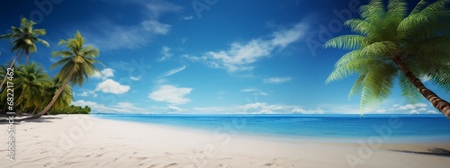 ヤシの木と美しい海が広がる南国の砂浜