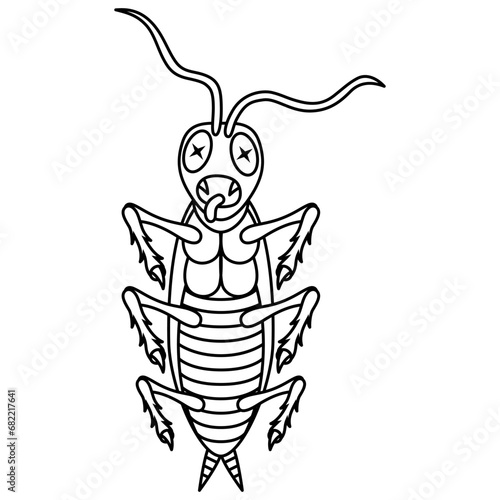 Cartoon Dead Cockroach line art