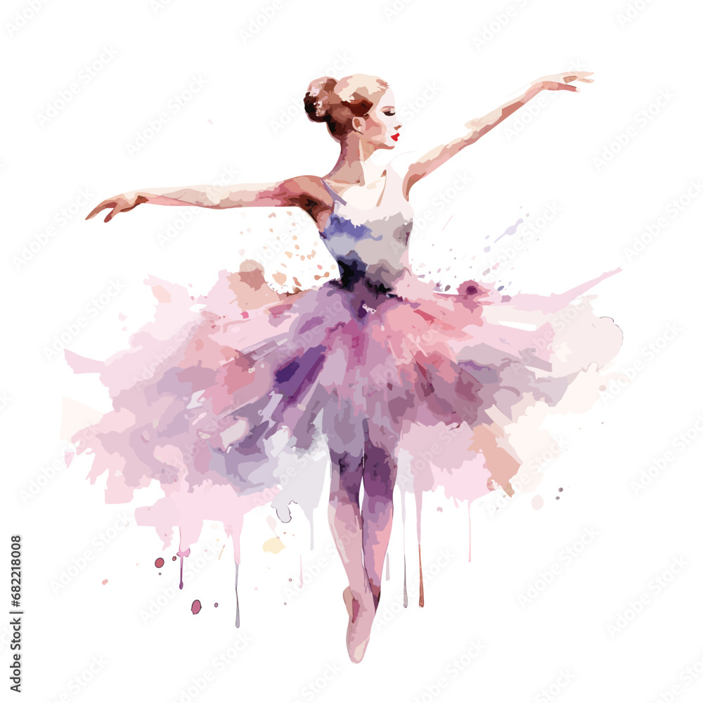 watercolor ballerina with splash color , dancing girl with Watercolor dress, splash watercolor, vector ballerina, vector beautiful dancing girl - obrazy, fototapety, plakaty 