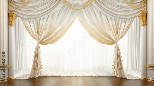 白いカーテンを背景にした豪華な広間