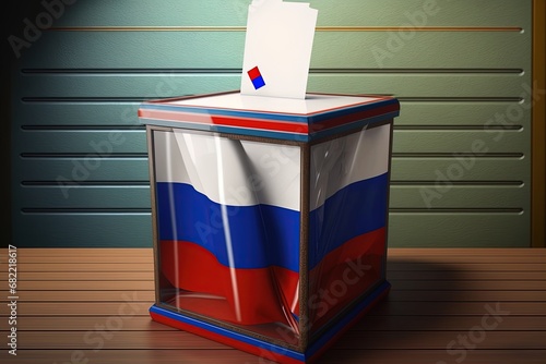 Ballot box with flag of Russia and voting papers. Russian presid