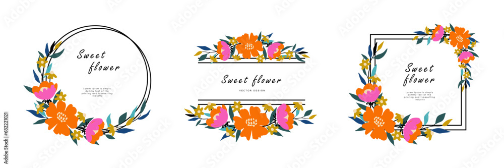 Floral template set for poster, card, cover, label, banner, invitation in beautiful luxury botanical style and elegant garden vector design frame with flowers and plants. Floral template set for poster, card, cover, label, banner, invitation in beautiful luxury botanical style and elegant garden vector design frame with flowers and plants.