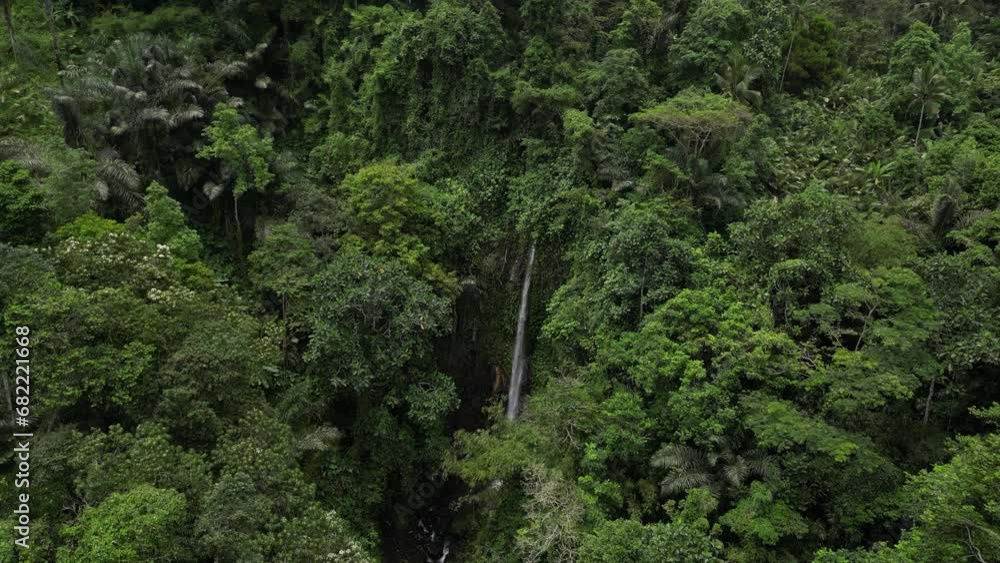Isolated waterfall hidden in the jungle of East Bali, Indonesia. Aerial. Isolated waterfall hidden in the jungle of East Bali, Indonesia. Aerial.