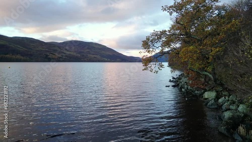 Beautiful autumn morning at Loch Earn in the Scottish Highlands- Drone rising photo