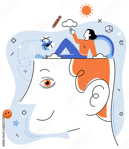 Thinking outside the box. Vector illustration. Progress is achieved through combination ideas and innovation Contemplation fuels imagination and leads to unique perspectives Embracing different