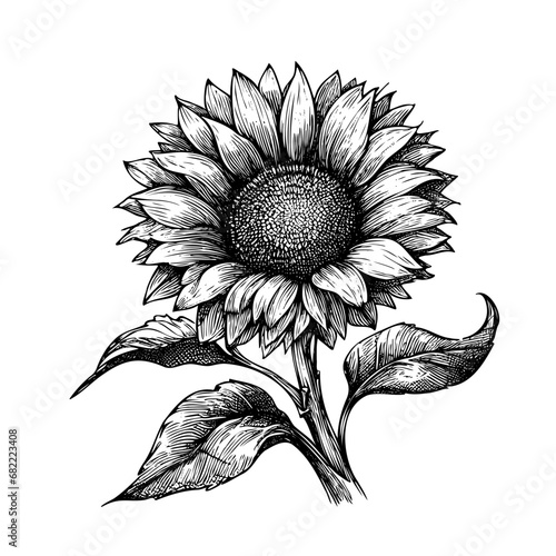 Vector Sunflower floral botanical flowers. Black and white engraved ink art. Isolated sunflower illustration element.