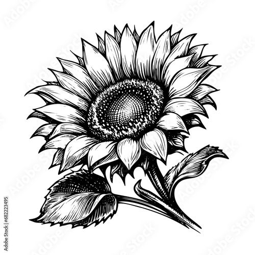 Sunflower flower sketch hand drawn line art Vector illustration