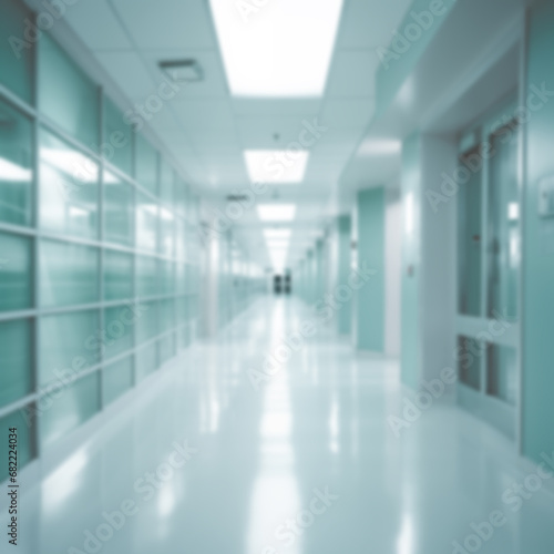 Light blurred background. The hall of a hospital or clinic  or medical institution with panoramic windows and a perspective. Blur image background