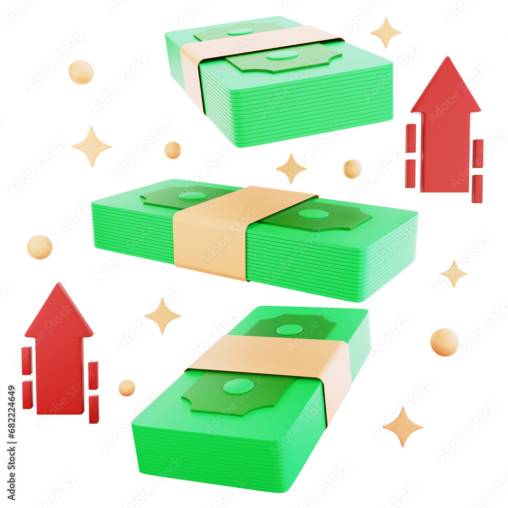 3d icon paper money with up arrow isolated on the transparent background 3d icon paper money with up arrow isolated on the transparent background