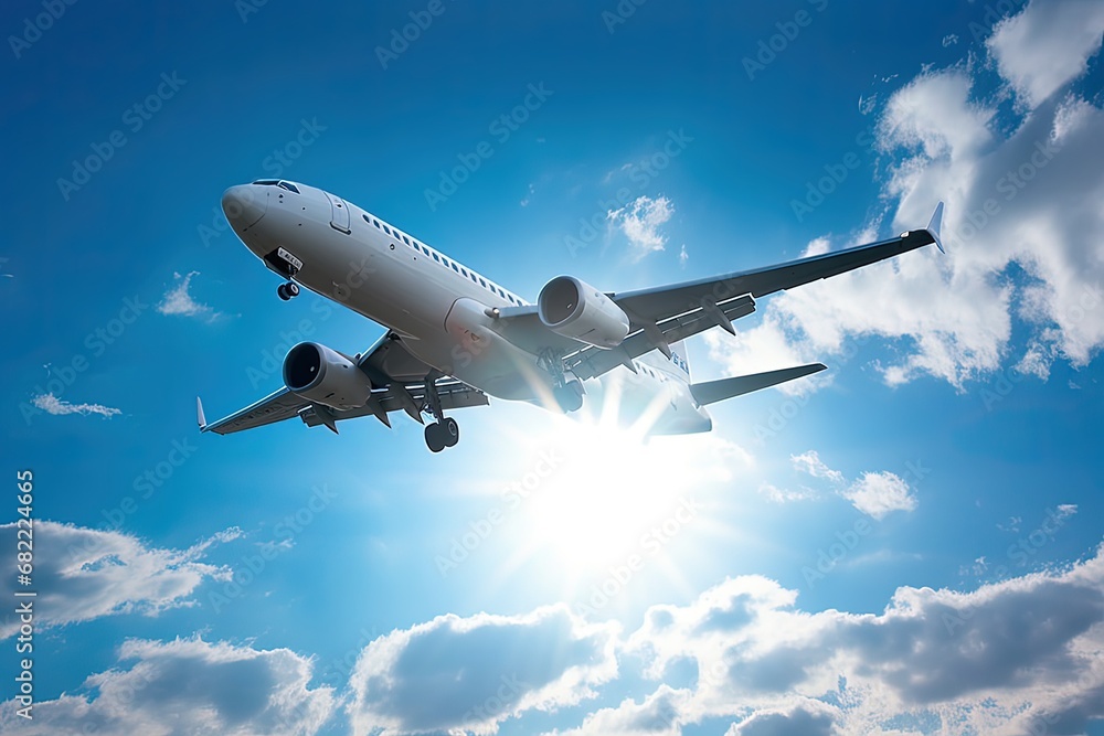 Airplane in the blue sky. generative ai Airplane in the blue sky. generative ai