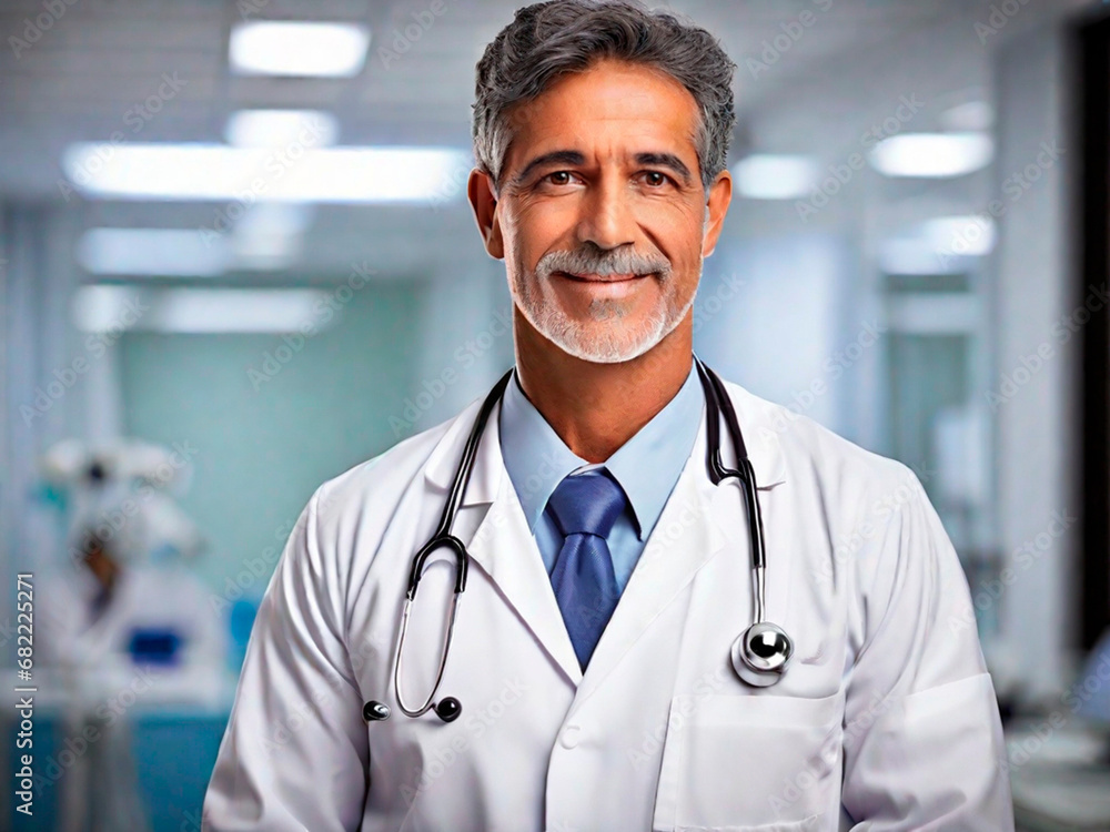 Portrait of a senior doctor with stethoscope at hospital.IA generativa Portrait of a senior doctor with stethoscope at hospital.IA generativa