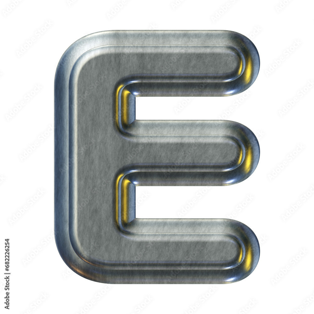 Silver metal alphabet letter e isolated on transparent background for education concept Silver metal alphabet letter e isolated on transparent background for education concept