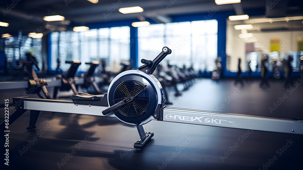 Obraz premium Rowing machine close-up in fitness center