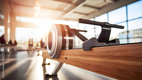 Rowing machine close-up in fitness center photo