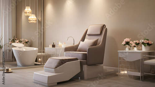 Elegant spa pedicure station with chair and foot bath