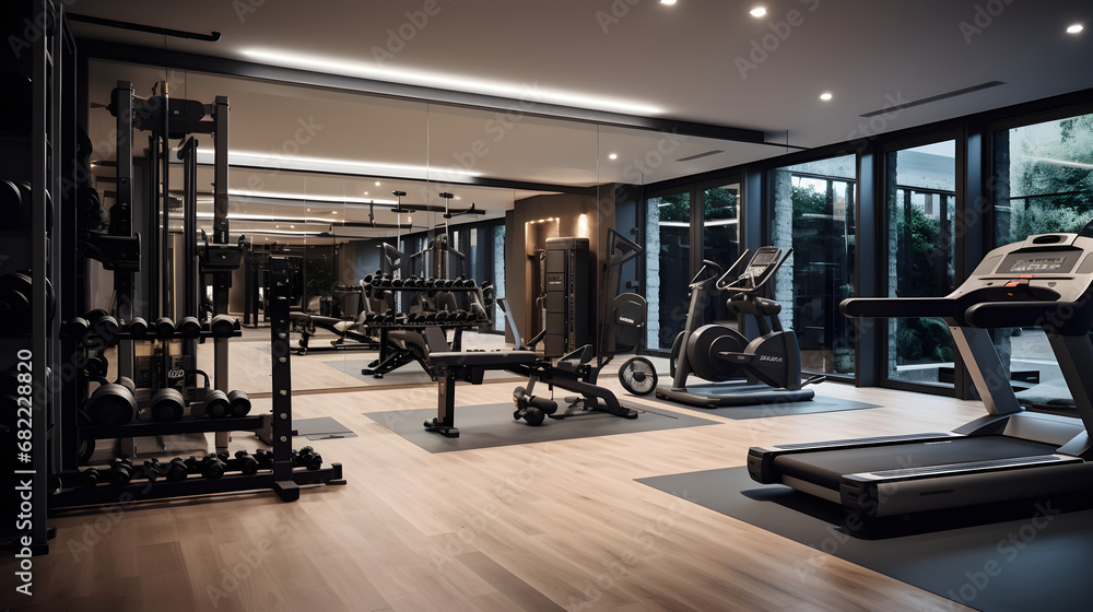 Modern fitness room with high-end gym equipment