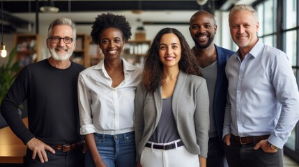 Diverse interracial business team, people diverse group looking at camera. Happy smiling multi-ethnic office worker startup crew photo.Good job, success project and businesspeople partnership concept