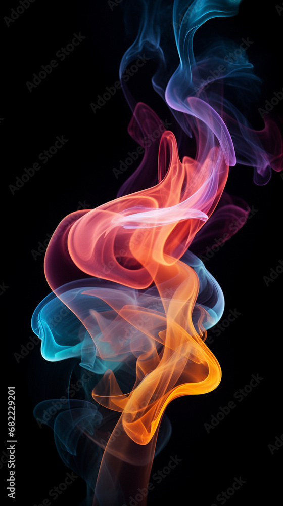 dramatic smoke swirls in different colours on a black background created with Generative Ai dramatic smoke swirls in different colours on a black background created with Generative Ai