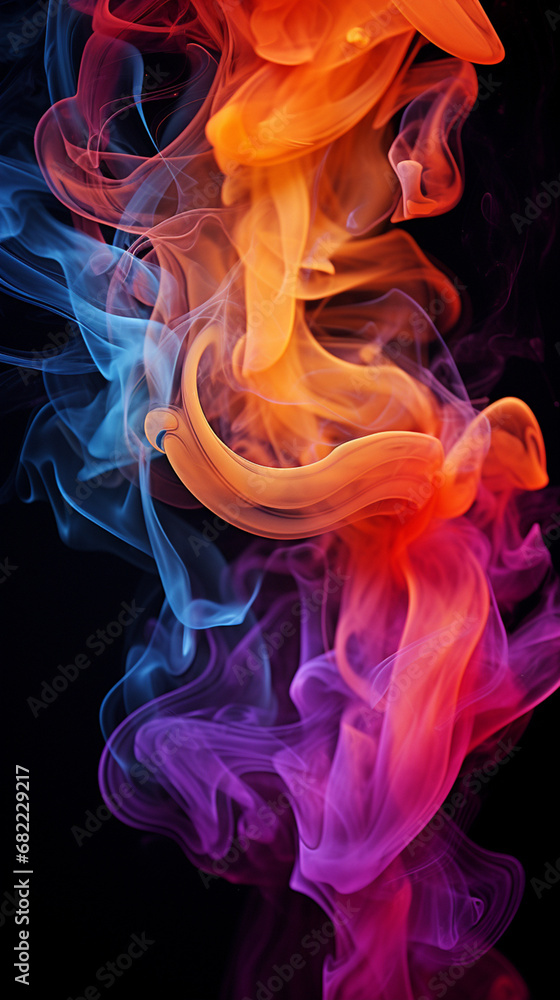 dramatic smoke swirls in different colours on a black background created with Generative Ai dramatic smoke swirls in different colours on a black background created with Generative Ai
