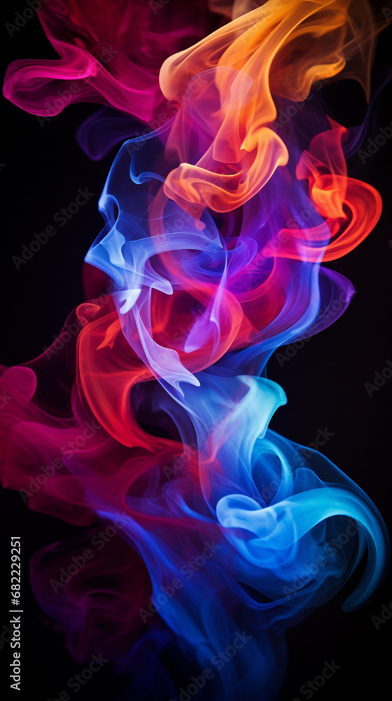 dramatic smoke swirls in different colours on a black background created with Generative Ai dramatic smoke swirls in different colours on a black background created with Generative Ai