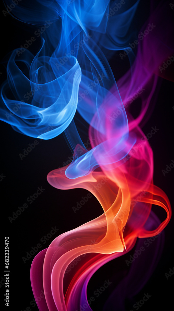 dramatic smoke swirls in different colours on a black background created with Generative Ai dramatic smoke swirls in different colours on a black background created with Generative Ai